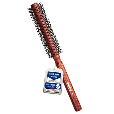 Abbildung von Priohair Prios® Föhnbürste, Rundbürste, Männer Bart und zum Glätten föhnen, Bartbürste für den Mann, Haar kurze bis mittellange Haare (S) Holzoptik