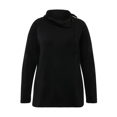 Abbildung von Ulla Popken Stehkragen Zipper Sweatshirt, Damen, Größe: 42/44, Schwarz