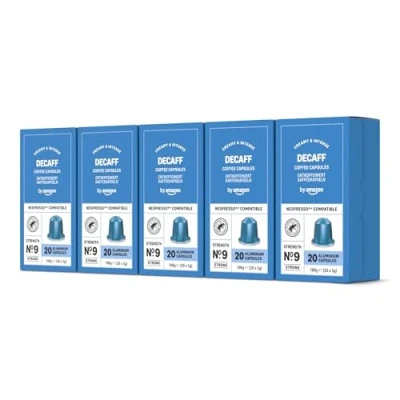 Abbildung von by Amazon Espresso Decaff, Aluminium Kaffeepads, kompatibel mit Nespresso, mittelgeröstet, 100 Kapseln, 20 Stück (5 Stück) Rainforest Alliance zertifiziert