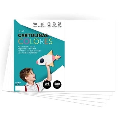Abbildung von Farbkarton, Karton, A4, intensive Farben, 180 g, für Bastelarbeiten, Drucken Sie Ihre Dokumente und kreativen Designs, Farbfolien A4 · m office (250 Blatt, weiß)