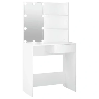 Abbildung von vidaXL Schminktisch mit LED Stauraum Frisiertisch Kommode Frisierkommode Kosmetiktisch Spiegel Beleuchtung Schlafzimmer Weiß 74,5x40x141cm