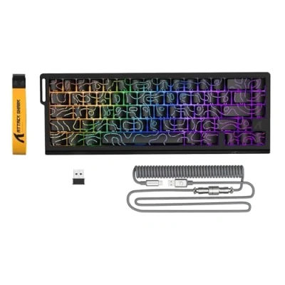 Abbildung von ATTACK SHARK X68PRO HE Rapid Trigger Kabellose Gaming Tastatur, 0,01 mm RT Genauigkeit, Magnetschalter, 8000Hz, Einstellbarer Betätigungsweg, Snap Tap, RGB, C01 Spiral Kabel Schwarz