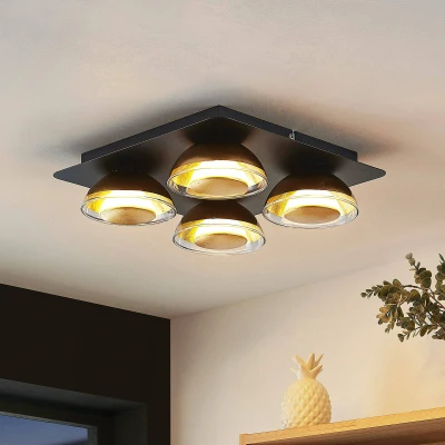 Abbildung von Lindby Deckenlampe Erin, 4 flg., 30 cm, schwarz/gold, Glas