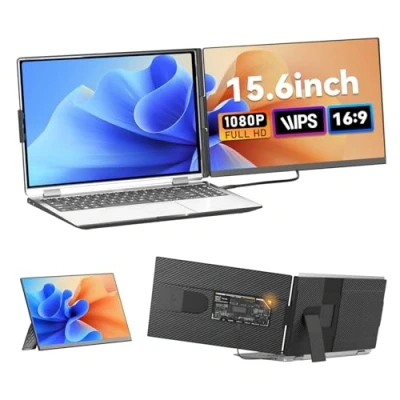 Abbildung von siaviala Laptop Screen Extender, Upgraded 15.6&quot; Portable Monitor für Laptop, FHD 1080P IPS Dual Erweiterung, Abnehmbarer Reise Bildschirm Extender Passend 13 17.3 Laptops