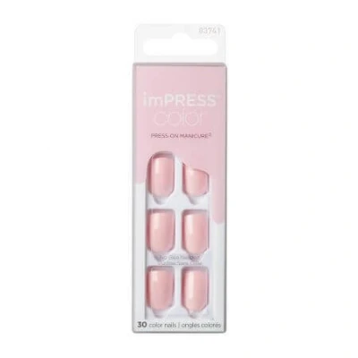 Abbildung von KISS imPRESS Farbgel Nagelset, Pick Me Pink, mit PureFit Technologie, polierfreie Farb Mani, inklusive Prep Pad, Minifeile, Nagelhautstab und 30 künstliche Nägel