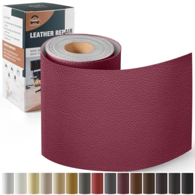 Abbildung von Leder Reparatur Set Burgund,OAZ Kunstleder Selbstklebend 10 x 160 cm,Kunstleder Reparaturset Patch Selbstklebende Lederflicken für Autositze Möbel Sofa Taschen