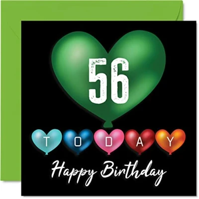 Abbildung von Stuff4 Lustige Geburtstagskarte zum 56. Geburtstag für Männer und Frauen Herzballons Happy Birthday Karte Vater, Mutter, Großvater, Nanny, Oma, Onkel, Tante, Cousin, Freund, 145 mm x