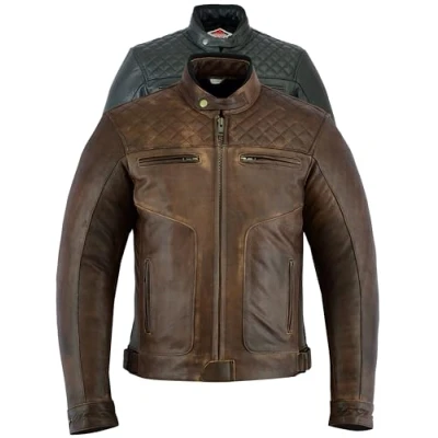 Abbildung von Texpeed Braun Motorrad lederjacke herren Mit protektoren Leder Rautensteppung Original Biker Rüstung (EN 1621 1) Schutz XXL