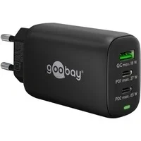 Abbildung von Goobay 65407 USB C Ladegerät Netzteil 65W Power Delivery PD Schnellladegerät/iPhone/Android/USB &amp; A 3 Port Mini Adapter für Steckdose/Schwarz