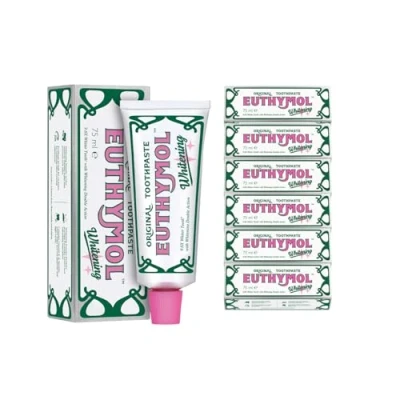 Abbildung von Euthymol Whitening Zahnpasta 75ml x 6, Zahncreme GVO frei Glutenfrei Vitamin E, Plaque entfernen Antibakteriell Toothpaste, Weiß Sauber Gesund Zähne, Erfrischt Zahnpflege, Sauberkeit Zahnfleisch
