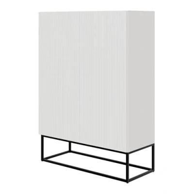 Abbildung von Selsey Kommode Schrank Aufbewahrungsschrank 90 cm 2 Türen 3 Fächer Weiß Schwarze Beine Veldio