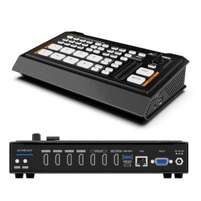 Abbildung von AVMATRIX Shark H4 Multi Camera Videokreuzschiene für Live Streaming, 4CH HDMI Eingänge, 6CH Audio Mixer Kreuzschiene, USB/SD Karten Aufnahme, Ethernet &amp; USB Ausgang Streaming (Shark H4)