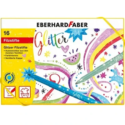 Abbildung von Eberhard Faber Filzstift Glitzer Filzstifte Fasermaler in Aufbewahrungsbox, (16 tlg), Ideal zum Schulanfang