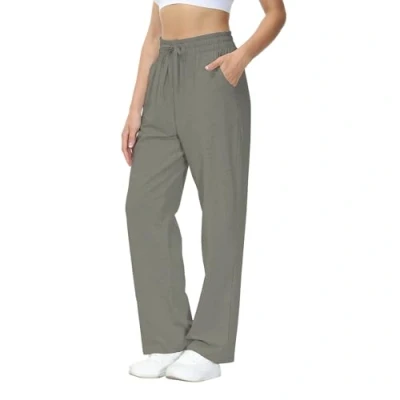 Abbildung von HMIYA Jogginghose Damen Baumwolle Freizeithose Lang offenem Boden Yogahose Sporthose Geradem Bein Hose mit Taschen(Graugrün XXL)