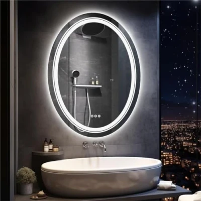 Abbildung von LUVODI Oval Badspiegel mit Beleuchtung: LED Badezimmerspiegel Hintergrundbeleuchtung und Frontbeleuchtung, Bad Spiegel 3 Touchschalter Dimmbar Lichtfarbe Beschlagfrei, 50x70 cm