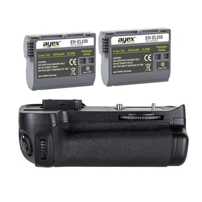 Abbildung von ayex Batteriegriff Passend für Nikon D7000 inkl. 2X EN EL15B Akkus (ähnlich wie MB D11) Akkugriff optimal zum fotografieren im Hochformat, 100% Kompatibilität