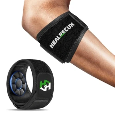 Abbildung von Healrecux Ellenbogenbandage, Einstellbare Ellbogen Bandage Männer Damen, Epicondylitis Ellenbogenbandage für Tennis, Golfer, Sportler, Erholung Verletzungen