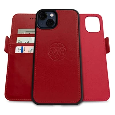 Abbildung von Dreem Fibonacci kompatibel mit iPhone 13 Brieftaschen Etui / 2 in 1 stoßfestes und abnehmbares Folio aus veganem Leder, MagSafe kompatibel, RFID Schutz [Rot]