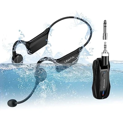 Abbildung von KIMAFUN Drahtloses Fitness Headset Mikrofon 2.4G, IP67 Wasserdichtes Schweißfestes Kabelloses für Trainingslehrer, Schwimmtrainer, Fitnesstrainer, Yoga, Pilates, GWP91(1TX+1RX)