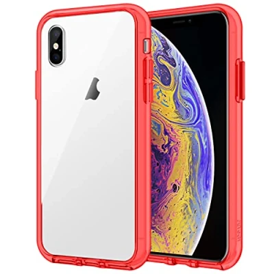 Abbildung von JETech Hülle für iPhone XS und X, Nie Vergilbung Handyhülle Stoßfest, Schutzhülle Anti Kratzt Transparent Rückseite (Rot)