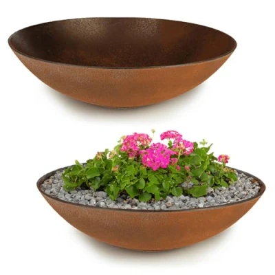 Abbildung von matches21 HOME &amp; HOBBY Wetterfeste Pflanzschalen 2 STK. für draussen in 35 cm rost Optik als Blumenschalen Dekoschalen