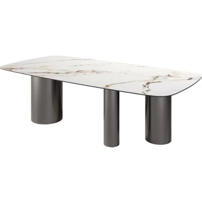 Abbildung von Esstisch Edge Boot 240x120 Keramik Calacatta Luxe Weiß Gold Grau Troa Edelstahl Graphit