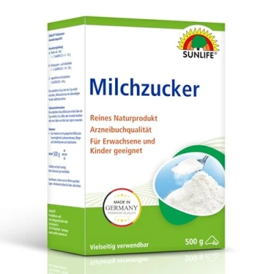 Abbildung von SUNLIFE SUNLIFE® Milchzucker 500g Verdauung Blähungen Ergänzung Darmträgheit Die empfohlene Dosis über den Tag verteilt verzehren. Kinder ab 1 Jahr: 2 Teelöffel, Kindergarten Schulkinder: Esslöffel, Jugendliche Erwachsene: 4 Esslöffel