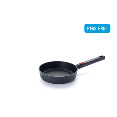 Abbildung von Woll Eco Logic QXR Guss Flachpfanne Induktiv , Ø 20 cm, 5 cm hoch, mit abnehmbarem Stiel Geeignet für alle Herdarten, PFAS frei, Antihaft Versiegelung, Aluminiumguss, backofenfest, schwarz