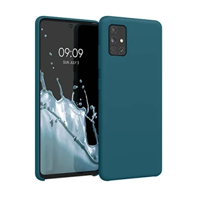 Abbildung von kwmobile Hülle kompatibel mit Samsung Galaxy A51 Silikon Handy Case Handyhülle weiche Oberfläche kabelloses Laden Petrol matt