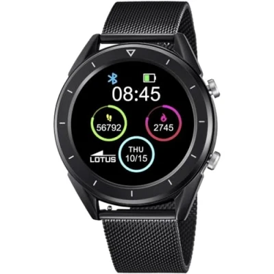 Abbildung von Lotus Smartime Digital Herren Armbanduhr aus Edelstahl mit Milanaise Armband in der Farbe Schwarz 47 mm