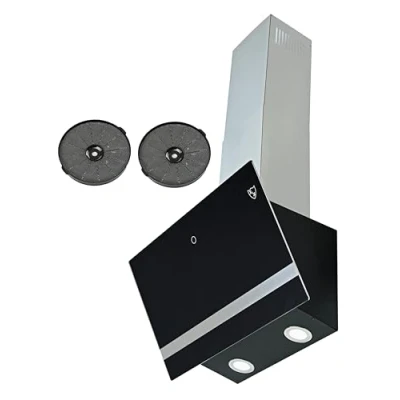 Abbildung von K&amp;H 60cm Kopffreie Dunstabzugshaube, Wandhaube, 3 Leistungsstufen, LED, Schwarzes Glas, 300 m3/h, bürstenloser Motor, Schicht Metall Fettfilter, GFSG 60