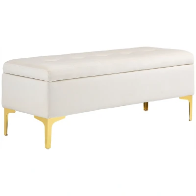 Abbildung von HOMCOM Sitzbank mit Gold Ton Beine, Samtoptik, 120 x 44 44,5 cm (Polsterbank, 1 St., Bettbank), für Wohnzimmer, Beige