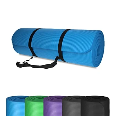 Abbildung von Yogamatte Gymnastikmatte Fitnessmatte rutschfest, gelenkschonend NBR Schaumstoff 185 x 61 1,5 cm mit Tragegurt (Blau)