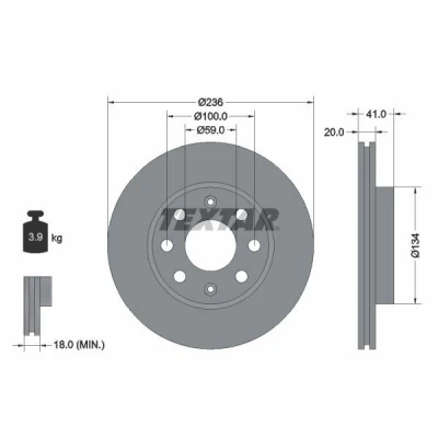 Abbildung von TEXTAR PRO 92133403 Bremsscheibe 236 20 04/08 100 innenbelüftet beschichtet ohne Radbefestigungsbolzen, Radnabe CHEVROLET: Spark