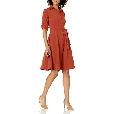 Abbildung von Sharagano Damen Button Front Pleated Shirt Dress Lssiges Kleid, Arabian Spice, 44