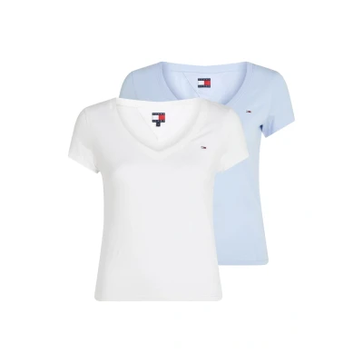 Abbildung von Tommy Jeans V NECK TEE 2 PACK Tshirt basic, Damen, Größe: 40, Ecru/sweet blue