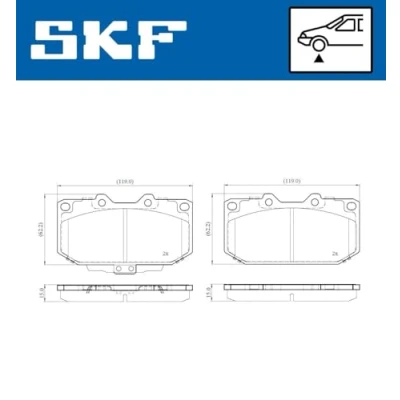 Abbildung von SKF VKBP 81130 A Bremsbelagsatz nicht für Verschleißwarnanzeiger vorbereitet SUBARU: Impreza II Kombi, Limousine, I Limousine