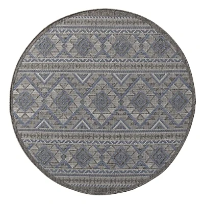 Abbildung von Taracarpet Outdoor Teppich Wetterfest Wohnzimmer Balkon Küchenteppich Flachgewebe Sisaloptik Muster Karos blau 160x160 cm rund