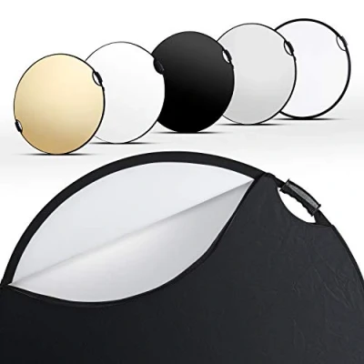Abbildung von Walimex pro 5in1 Faltreflektor Wavy Comfort Ø 80cm in 4 Farben &amp; Diffusor I mit Handgriffen, Tasche 3/8 Zoll Gewinde Faltbarer Reflektor für Fotografie zum selbst beziehen Studio Outdoor