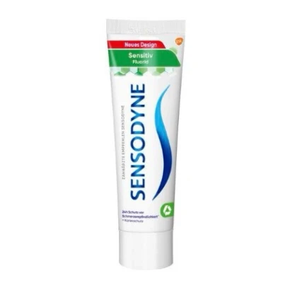 Abbildung von Sensodyne Sensitiv Fluorid Zahnpasta, 75ml, tägliche Zahncreme zum Schutz vor Karies, bei schmerzempfindlichen Zähnen