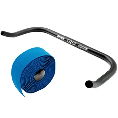 Abbildung von Bullhorn Fixie Singlespeed Lenker 400mm breit Schwarz mit Lenkerband Blau