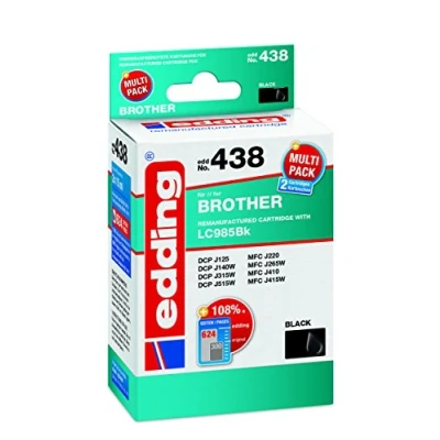 Abbildung von edding Druckerpatrone EDD 438 Doppelpack 2x Schwarz 15 ml Reichweite 620 Seiten Ersetzt Brother LC985BK