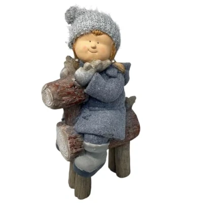 Abbildung von Dadeldo Living &amp; Lifestyle Dekofigur Winterkind Grau 44cm Weihnachtsdeko