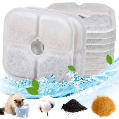 Abbildung von Katzenbrunnen Filter 12 Stück für Eckig mit Kohlefilter und Schaumfilter Trinkbrunnen Katzen Ersatzfilter 2.5L Hunde