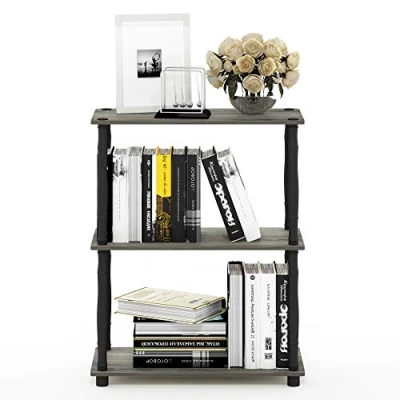 Abbildung von Furinno breites Regal mit 4 Ebenen, Französische Eiche Grau/Schwarz, 29.49 x 119.9 100.2 cm