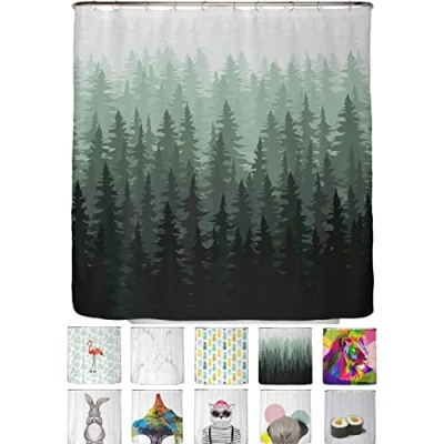 Abbildung von arteneur® Tannenwald Anti Schimmel Duschvorhang 200 x cm Recycelt mit Öko Tex Standard 100 Beschwerter Saum, Blickdicht, Wasserdicht, Waschbar, 12 Ringe &amp; E Book