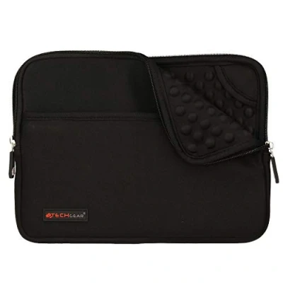 Abbildung von TECHGEAR Sentinel Pro Sleeve (10) Neoprenhülle mit Reißverschluss, schmal, Anti Shock Luftpolsterung Innen, iPad Serie schwarz