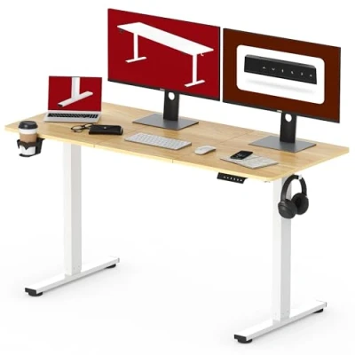 Abbildung von SANODESK Höhenverstellbarer Schreibtisch 140 x 60 cm Höhenverstellbar Elektrisch Ergonomischer Steh Sitz Tisch Computertisch für Heimbüro Homeoffice(ahorn)