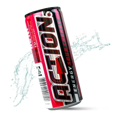 Abbildung von ACTION Energy Drink Sour Cherry 24 x 250 ml EINWEG mit Sauerkirsch Geschmack, 32mg/100ml Koffein Energiekick