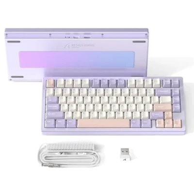Abbildung von ATTACK SHARK X75 VIA QMK Mit Vollaluminium Kabellose Mechanische Gaming Tastatur, BT/2.4GHz/USB C Kabel, Hot Swap Vorgeölte Lineare Schalter RGB, 75% QWERTY Layout Fünfschichtiger Polsterung Lila